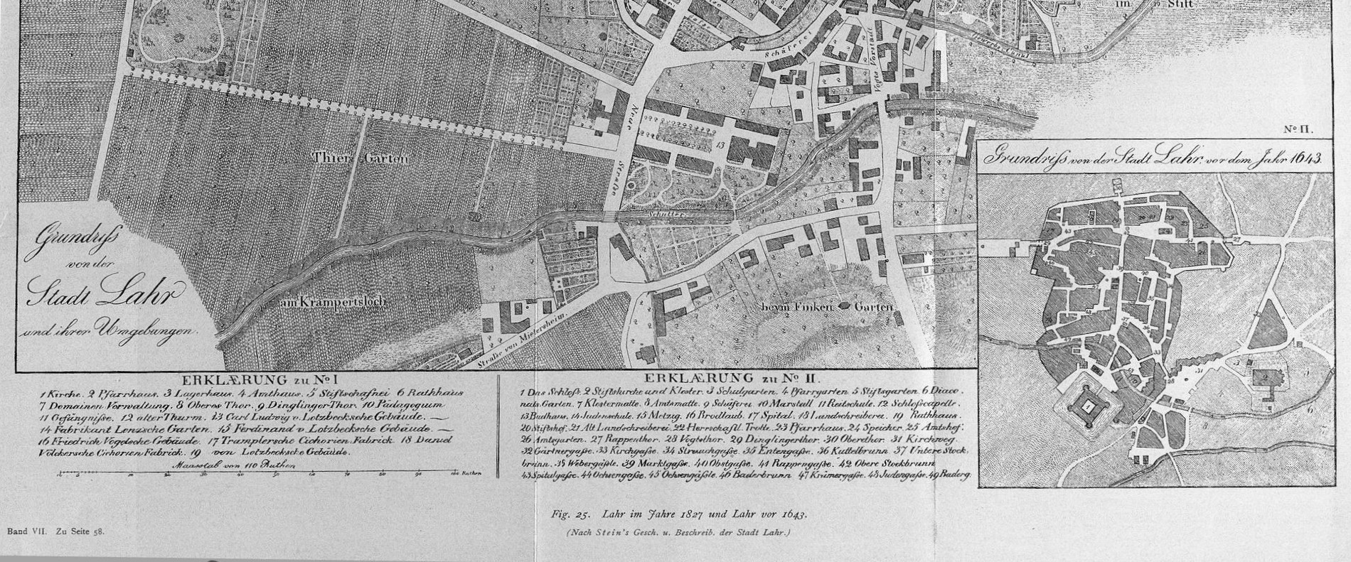 Fig. 25 - Lahr im Jahre 1827 und Lahr vor 1643 (Nach Steins Gesch. und Beschreib. der Stadt Lahr